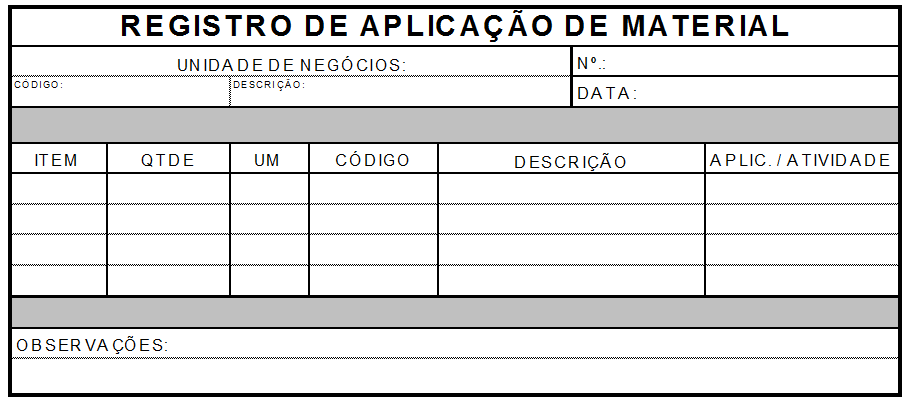 Registro de aplicacao de material